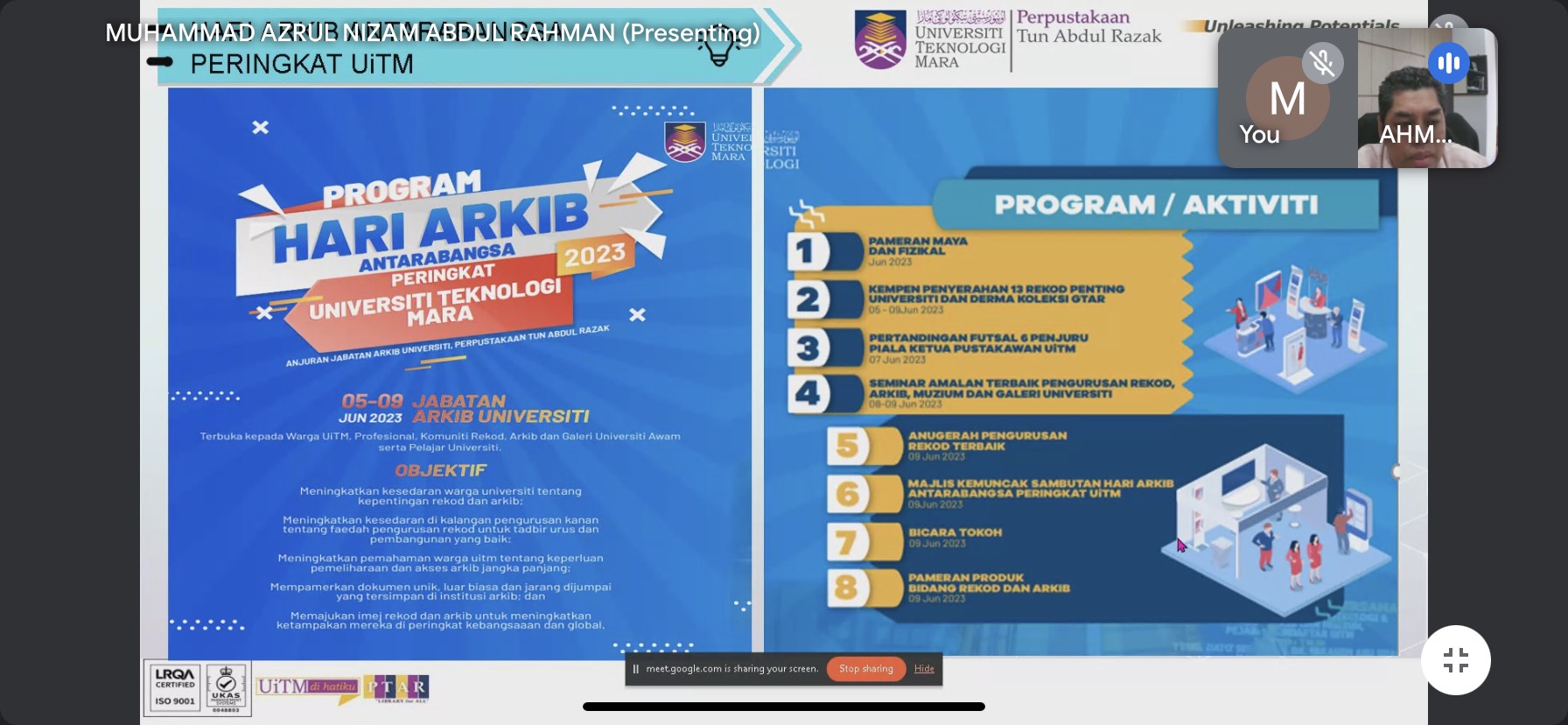 17 April 2023 - Sesi Perbincangan Jabatan Arkib Universiti (JAU) Bersama Unit Arkib Cawangan (UAC)