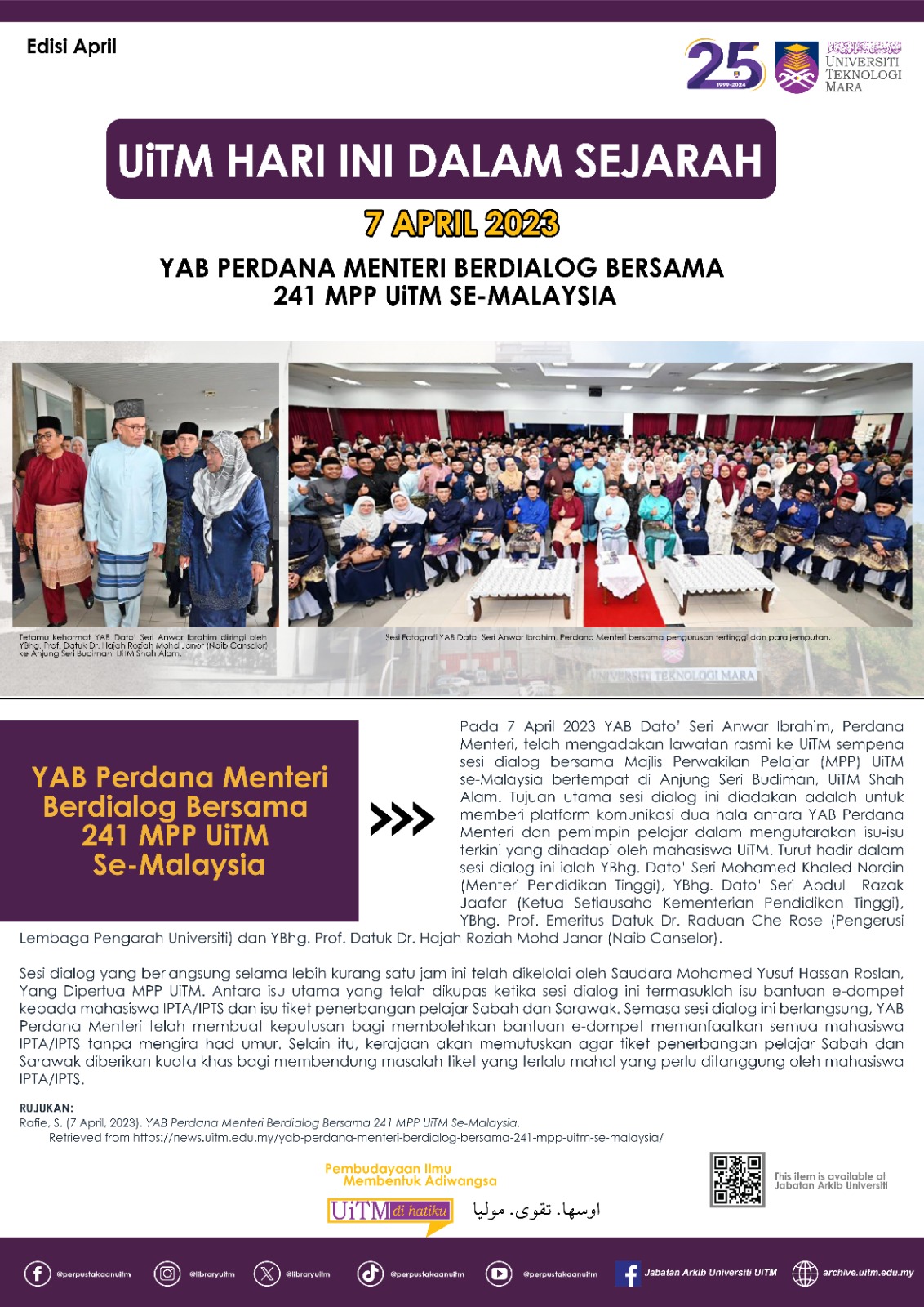 7 April 2023 : Y.A.B Perdana Menteri Berdialog Bersama 241 MPP UiTM Se - Malaysia 