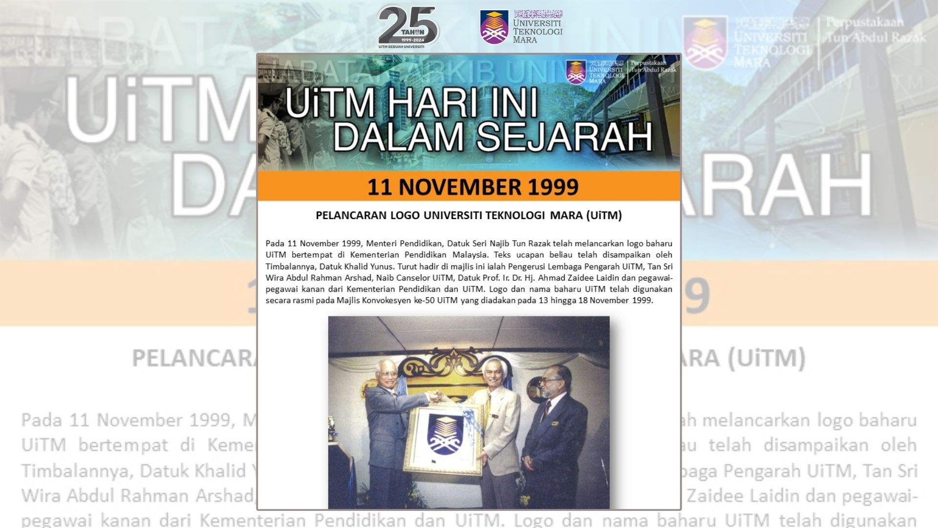 11 November 1999 - Pelancaran Logo Universiti Teknologi Mara (UiTM)