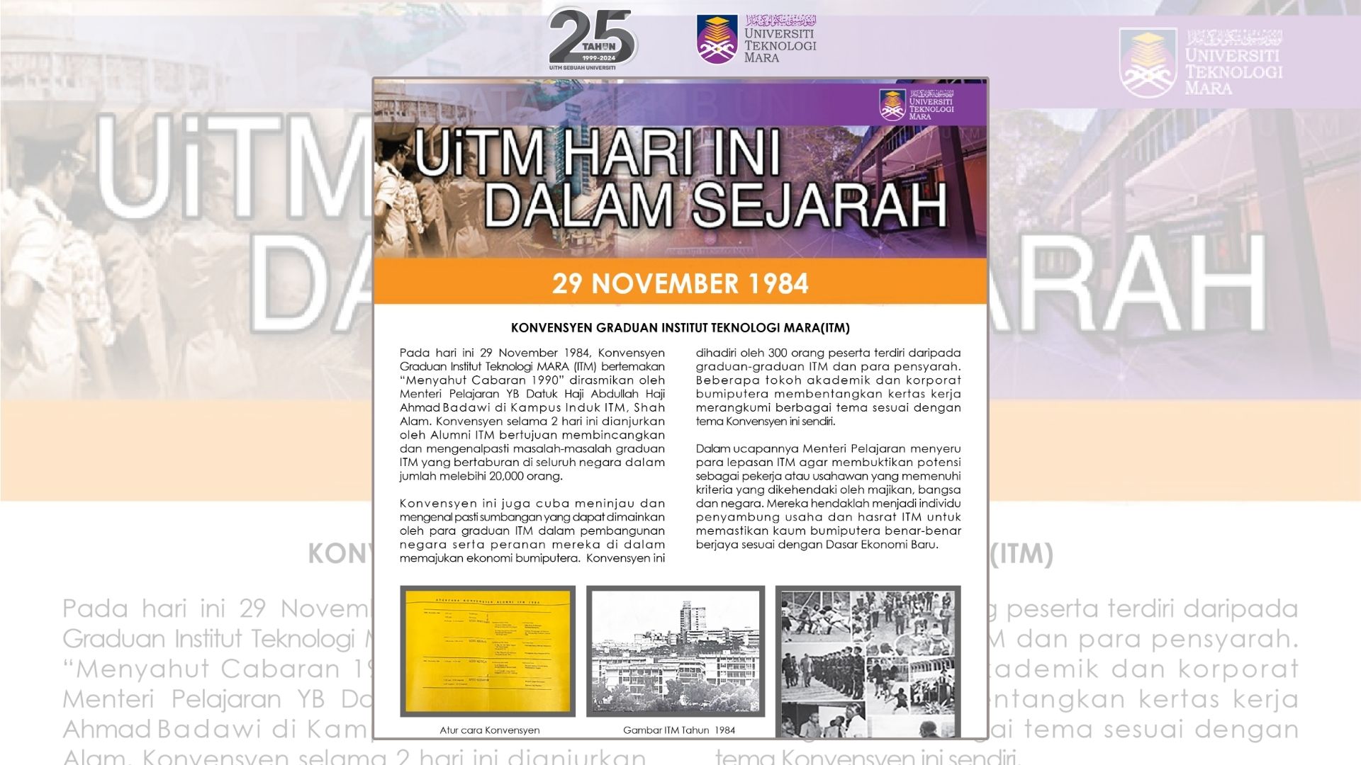 29 November 1984 - Konvensyen Graduan Institut Teknologi MARA (ITM)